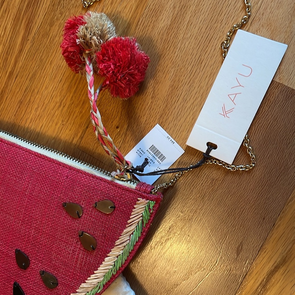 NWT J. Crew x Kayu Raffia Watermelon Clutch Red straw bag purse chain clutch - Picture 8 of 10